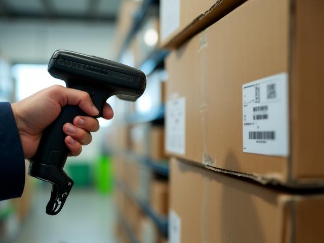 Business owner scanning inventory labels in a storage unit
