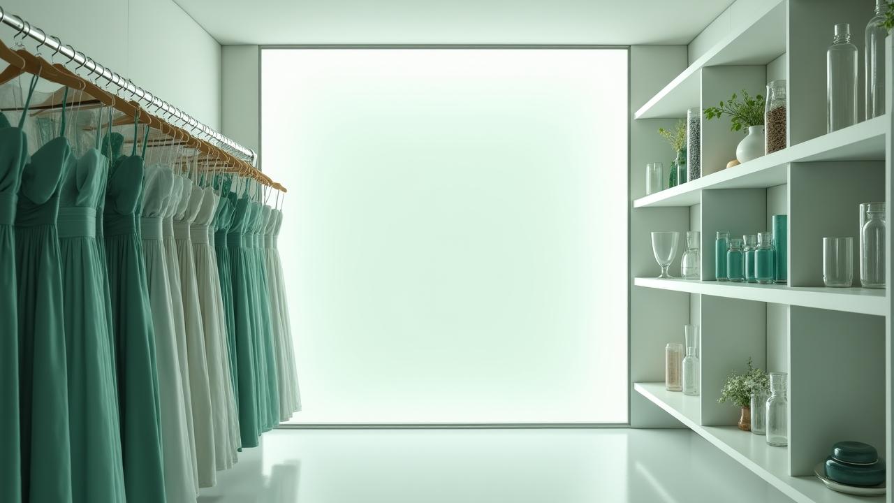 Organized designer storage with clothing racks and decor pieces