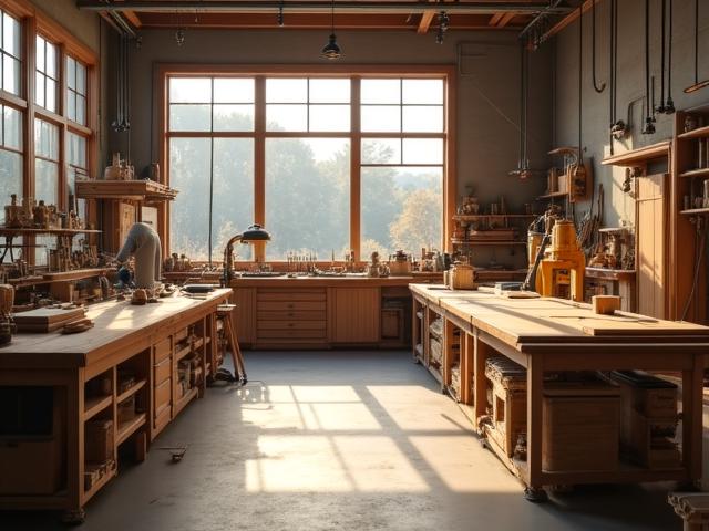 Modern woodworker's professional workshop in a storage condo